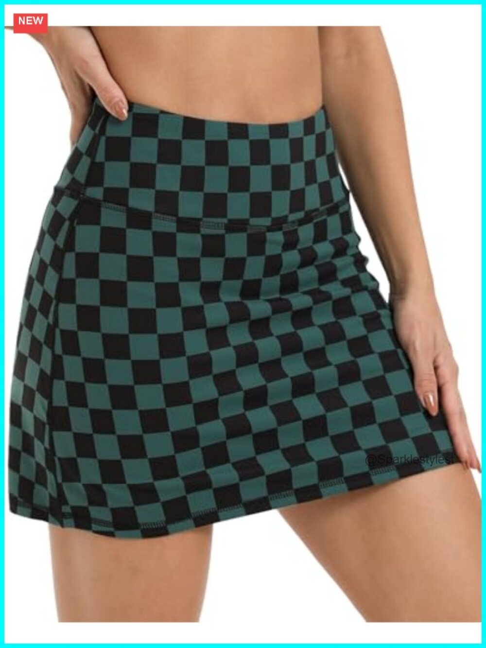 High Waisted Checkered Skort 15" A-Line with Built-in Shorts & Pockets